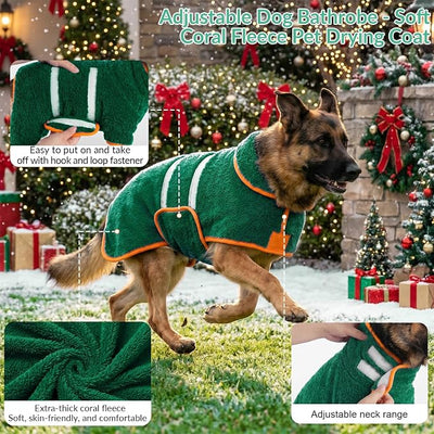 Bienbee Dog Bathrobe, Quick Drying Super Absorbent Pet Robes for Small Medium Large Dogs, Drying Coat for After Bath & Swim, Warm & Cozy Dogs Towels, Dog Puppy Bath Supplies, Green L