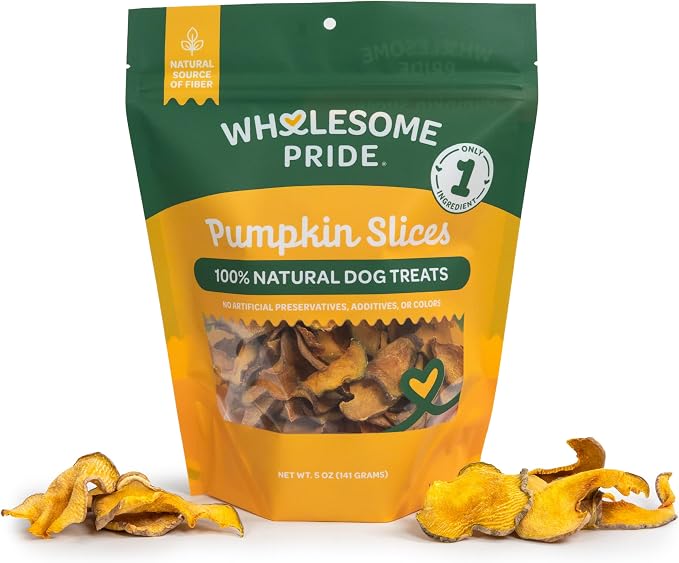 Wholesome Pride Pumpkin Slices Dog Treats, Single Ingredient, Dehydrated, All Natural, 5 oz