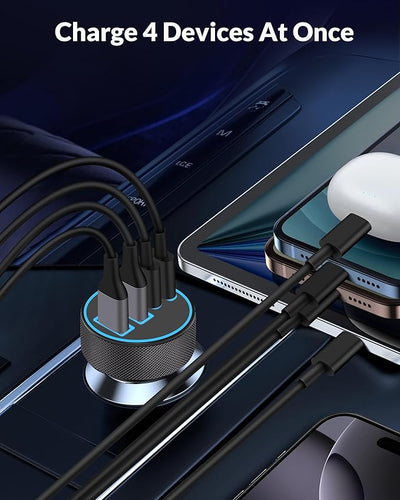 [2-Pack] Car Charger USB C, 4 in 1 90W Fast Charging 4-Port Dual 45W USBC & USB A Phone Car Charger Cargador Carro Lighter Adapter for iPhone 17 16 15 14 13 12 Pro Max, iPad, Galaxy, Tablet, Android