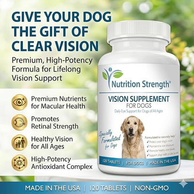 Eye Care for Dogs Daily Vision Supplement with Lutein, Zeaxanthin, Astaxanthin, CoQ10, Bilberry Antioxidants, Vitamin C, Vitamin E Support for Dog Eye Problems, 120 Chewable Tablets