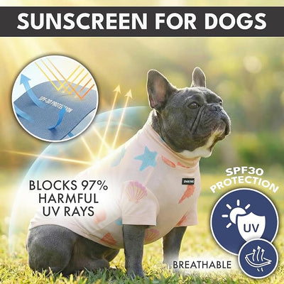 Spark Paws Sunblock Dog T-Shirt, SPF30 Protection, Lightweight Breathable Quick Dry for Dogs with Sensitive Skin - Pineapple & Seashells (Set of 2) - Size 2XL
