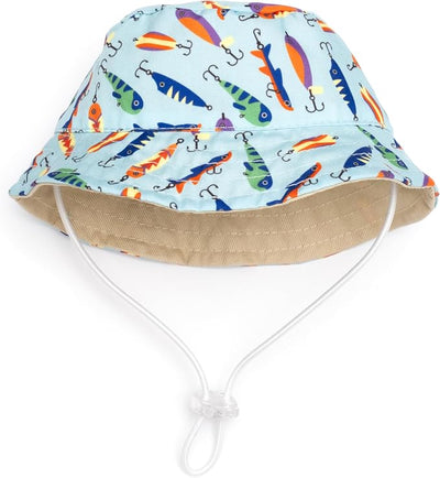 THE WORTHY DOG Gone Fishin' Bucket Hat for Dogs – Lightweight Pet Sun Hat with Adjustable Chin Strap, Soft Brim & Bright Colors - Blue, Medium