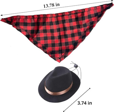 Cute Rabbit Cowboys Hat and Scarf Set, Funny Rabbits Pet Cowboy's Hat Scarf Outfits, Rabbits Dog Cat Pets Halloween Costume Hats Clothes Bunny Stuff Gifts Bunny Accessories (Black-Red Suit)
