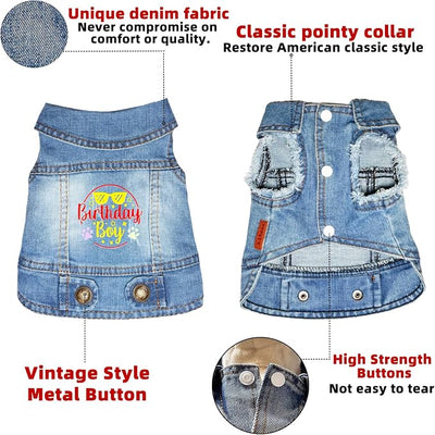Birthday Gift Boy Dog Jeans Jacket Denim Pet Coat for Puppy Small Dogs Classic Overalls Male Cat Costumes Washed Vest Clothes Outfit T-Shirts (XX-Large)