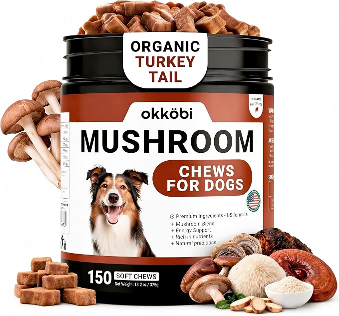 Turkey Tail Mushroom for Dogs - 150 Soft Chews - with Turkey Tail, Lion’s Mane, Chaga, Reishi & Shiitake - Immune Support & Cognitive Health Mushroom Supplement for Dogs