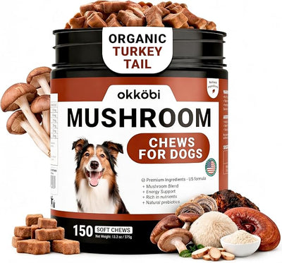 Turkey Tail Mushroom for Dogs - 150 Soft Chews - with Turkey Tail, Lion’s Mane, Chaga, Reishi & Shiitake - Immune Support & Cognitive Health Mushroom Supplement for Dogs