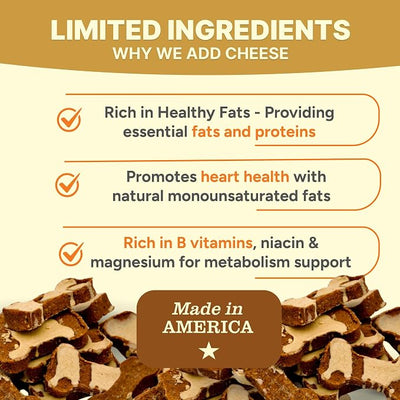 Gaines Family Farmstead Cheese Drizzled Sweet Potato Dog Bones - 8 oz Bag, Grain-Free, All-Natural Dog Treats for Digestion, Skin, Energy & Immunity – Limited Ingredient, Made in USA