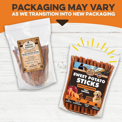 BRUTUS & BARNABY USA Sweet Potato Dog Treats - Crunchy Grain Free Cinnamon Apple Sticks, Promotes Positive Gut Health with Natural Anti-Diarrhea Properties (Cinnamon & Apple, 12 oz)