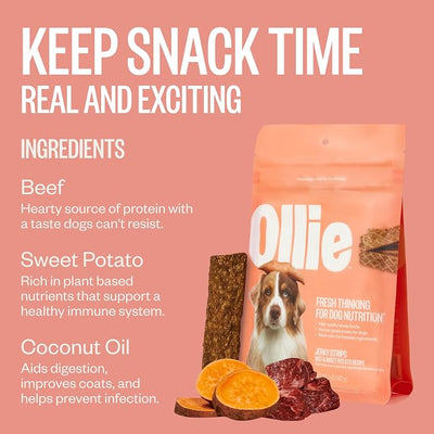 Ollie Jerky Dog Treats Variety Pack, Beef and Sweet Potato & Salmon and Coconut Bundle, All Natural, Healthy, Made with Real Meat 5 Oz. Pack of 2