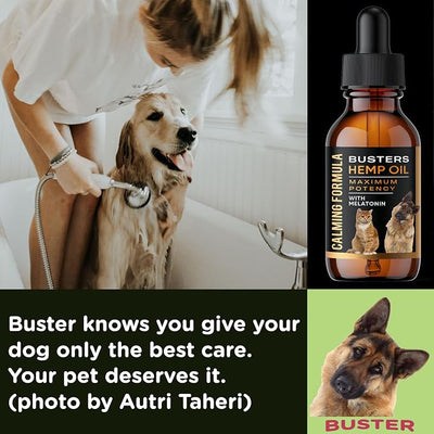 Buster's Cold Pressed Hemp Seed Oil for Dogs and Cats - Melatonin Calming Drops - 2-Pack Natural Pet Hemp Oil - Sleep Support Supplement