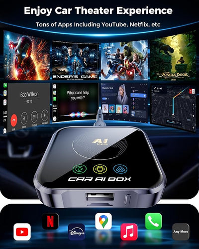 Magic AI Box Wireless CarPlay Adapter, Fast Car Video Box Plug & Play, Easy Setup, Supports Netflix/YouTube/TF Card Streaming Equalizers and More for OEM Wired CarPlay/Android Auto Cars(Charcoal Gray)