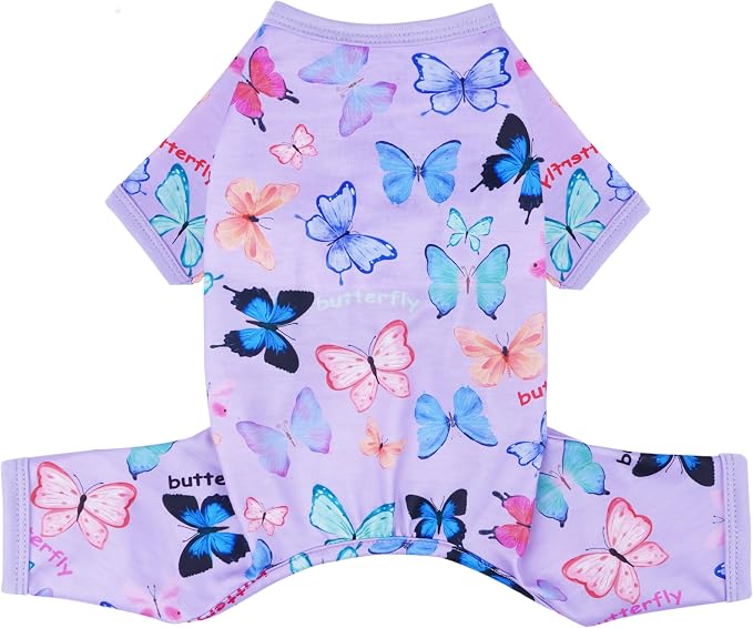 Dog Pajamas Spring Summer Dog Clothes for Small Medium Dogs Girl Boy Cute Soft Puppy Pjs Clothes Doggie Onesies Cat Pet Outfit(Butterfly,L)
