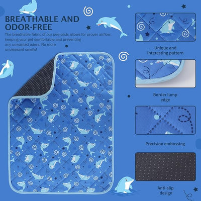 IEUUMLER Washable Pee Pads for Dogs, 1 Pack Non-Slip & Waterproof Pack Whelping Pad, Reusable Washable Puppy Potty Training Pad with Fast Absorbent for Playpen EU007 (Dolphin, 63"X63"-1pcs)