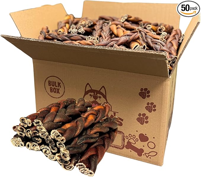 Woofley's 6 Inch Braided Collagen Sticks for Dogs - (50 Count) Bully Stick Rawhide Alternative Dog Chews No Hide Bones for Medium & Large Dogs