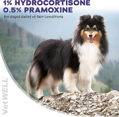 VetWELL Hydrocortisone Spray for Dogs & Cats - Itchy Skin Relief from Hot Spots, Bites, Scrapes, Irritated Skin, & Dermatitis - 4 oz Anti Itch Spray with Pramoxine