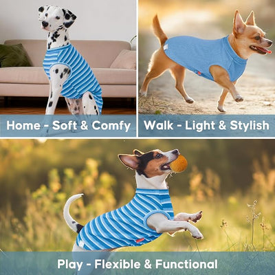 KYEESE 2Pack Waffle Dog Shirts, Lightweight Sleeveless Dog T Shirts for Large Dogs Boy, Breathable Pet Vest Comfort Tank Top Soft Dogs Clothes for Daily Wear, Blue+Striped, 3XL