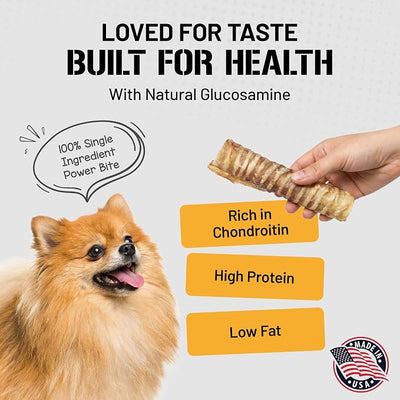 Dog Chits Beef Trachea Dog Chews - 100% Single Ingredient, High Protein, Low Fat - Glucosamine for Joint Support - Dental-Clean Crunch - Digestible Rawhide-Free, Natural Dog Chew Treats - 6inch, 8pack
