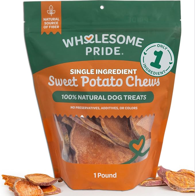 Wholesome Pride Healthy Sweet Potato Chews – Sensitive Stomach Dog Treats, No Preservatives, Single-Ingredient, No Grain, 16 oz