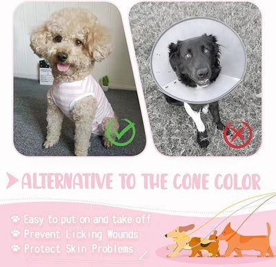 Dog's Recovery Suit Post Surgery Shirt for Puppy, Small Dog Surgical Recovery Suit for Female Male Dogs, Dog Onesie Protect Surgical Wound(Pink White Stripe-s)