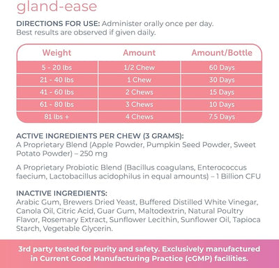 Gland-Ease Dog Canine Chews (for Small Dogs) | For dogs prone to scooting - Promotes stool consistency - Digestive & fiber support