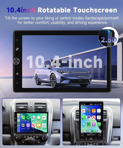 10.4“ Wireless CarPlay Stereo Single Din Car Radio,2025 Upgraded Rotatable HD IPS Touch Screen,Wireless Android Auto Car Play Screen Bluetooth RDS/FM EQ SWC USB/TF Backup Camera