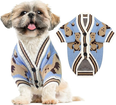 ABRRLO Small Dog Sweaters Cute Bear Dog Cardigans Clothes for Small Medium Dogs Boy Girl Puppy Cat Knitting Cardigan Outfits Dogs Winter Coats Warm Pet Doggy Clothes Soft Knitwear Apparel (Blue,XL)