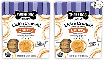 Three Dog Bakery Churro Lick'n Crunch Vanilla & Cinnamon Crunchy Dog Treats, 13-oz Box (Pack of 2)