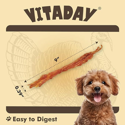 VITADAY All Natural Turkey Tendon Dog Treats, Strips, 1 lb | Long-lasting dog training treats, rawhide-free, made of USA-sourced premium turkey tendons
