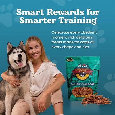 Adventure Shreds Alligator & Bacon Dog Treats, Soft & Thin Dog Treats for Training & Rewards, Grain-Free Snacks for Pets of All Breeds and Ages - 2.5 Ounce Pouch