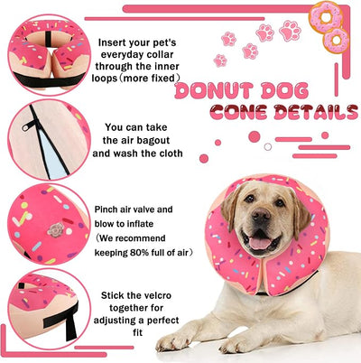 Inflatable Cone Collar for Large Medium Small Dogs, Soft Adjustable Recovery Collar for Dogs Cats,Dog Cone Neck Donut Alternative After Surgery(Pink,Small