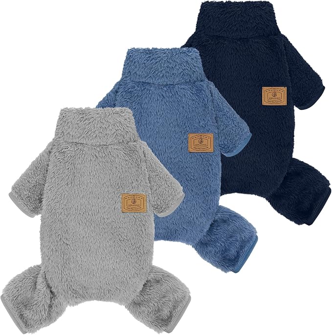XPUDAC 3 Pack Dog Sweater, Dog Winter Clothes for Small Medium Dogs Girl Boys Fleece Pet Pajamas for Winter Christmas-S（Blue,Navy,Grey