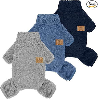 XPUDAC 3 Pack Dog Sweater, Dog Winter Clothes for Small Medium Dogs Girl Boys Fleece Pet Pajamas for Winter Christmas-M（Blue,Navy,Grey