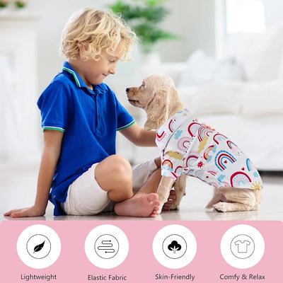 Dog Shirts for Small Dogs Puppy Pajamas Cute Pet Clothes Soft Button Down T Shirt Summer Outfit (Boho Rainbow, S)