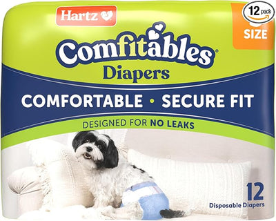 Hartz Comfitables Disposable Dog Diapers, Size Small 12 Count, Comfortable & Secure Fit, Easy to Put On, Super Absorbent Male and Female Diaper