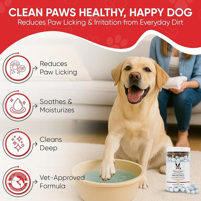 Warren London Deep Cleaning Paw Soak for Dogs – 75 Count Fizz Balls | Made with Tea Tree Oil, Aloe & Seaweed | Stops Licking & Promotes Healthy Pads | 5-Minute at-Home Spa Treatment