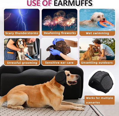 Meifsou Dog Head Wrap - Quiet Ears for Anxiety, Waterproof Dog Calming Hood, No Shake Ear Cover Snoods for Thunder, Lightning, Fireworks, Vet Visits, Polyester and SBR Diving Fabric, Navy Blue, Medium