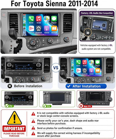 4G+64G for Toyota Sienna 2011-2014 Car Radio with Wireless Carplay/Android Auto, 9 Inch 1280 * 720 Android 15 Touch Screen Car Stereo, Bluetooth, GPS, 5G WiFi, SWC+ HD Backup Camera