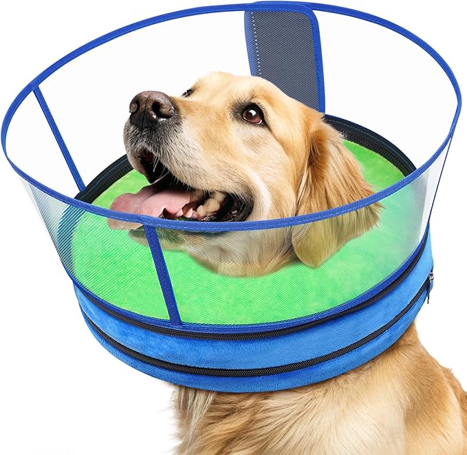 Sponge Dog Cone After Surgery, No Inflation Required Dog Donut Collar to Stop Licking, Inflatable Cone Alternatives for Medium Pets, Soft Recovery Collar with Protective Shield (Green Blue, M)