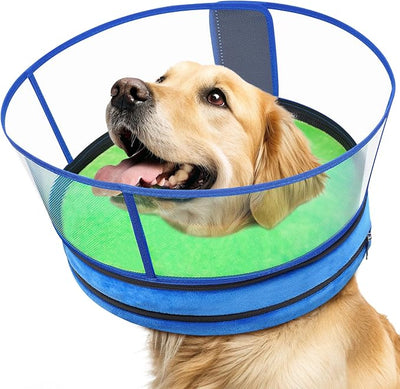 Sponge Dog Cone After Surgery, No Inflation Required Dog Donut Collar to Stop Licking, Inflatable Cone Alternatives for Large Pets, Soft Recovery Collar with Protective Shield (Green Blue,XXL)