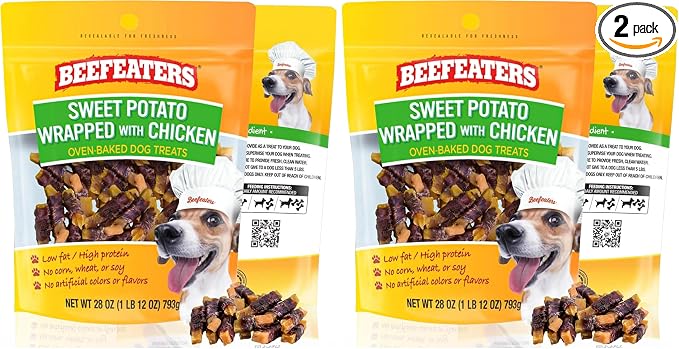 Beefeaters Dog Treats - Sweet Potato Wrapped with Chicken 28oz | Dog Food No Corn/Wheat/Soy/Gluten | Low Fat, Grain-Free, Perfect for Training & Rewards | Dog Training Treats for All Dog Sizes