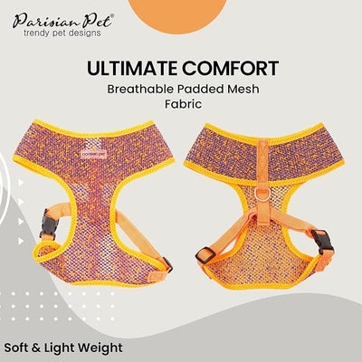 Parisian Pet Dog Harness - Breathable Mesh Orange Blue No Pull Puppy Harness with Leash Ring - Adjustable Harnesses for Dogs - Soft Padded Step-in Pet Vest - Lightweight Vests for Medium Sized Dogs