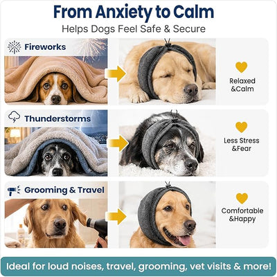 Swooflia Dog Ear Muffs Cover - Dog Cat Ears Muffs for Bath Noise Protection Calming Cold Weather Anxiety Relief, Dark Grey Small Adjustable Top for Grooming Bathing Fireworks and Travel S