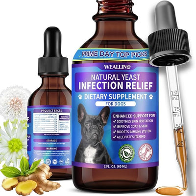 Natural Yeast Infection Treatment for Dogs | Probiotic-Powered Drops with 8-Herbal Blend | Supports Skin, Ears, Allergy Relief | Dog Yeast Infection Treatment Oral Supplement | Bacon-Flavored