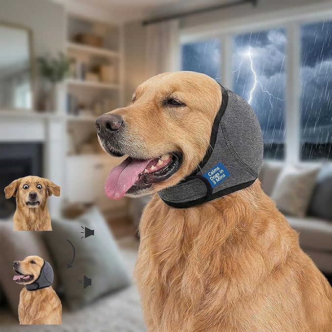 HOFI Noise-Protection Ear Covers for Dog: Calms Dogs in 3 Minutes by Reducing Loud Noise Impact During Fireworks/Thunderstorms/Vet Visits - Anxiety Relief for Large Breeds Golden/Lab/Shepherd
