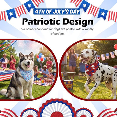 Weewooday 50 Pcs 4th of July Dog Bandanas Bulk for 1776 Patriotic 250th Anniversary Star Red White and Blue Independence Day Flag Scarf for Small Medium Large Outfit(Star, 31.5 x 21.7 X21.7 Inch)