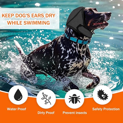 SEIS Calming Dog Ears Cover, Swimming Waterproof Pet Ear Caps, Large Dog Shower Cap for Ear Protection for Bath for Grooming (Gray, M (Head Circumference 14"-19"))