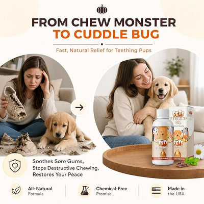 Punkin Butt for Pets Puppy Teething Oil to Stop Chewing and Relieve Discomfort | All Natural, Organic, Safe for Dogs, Chemical-Free (2 oz)