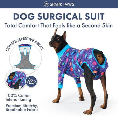 Spark Paws Dog Surgery Recovery Suit – Dog Recovery Suit After Surgery, Anti-Lick Dog Onesie, Abdominal Wound Protector, Soft Cone Alternative for Spay Neuter Male Female Pet Recovery - Planets - 3XL
