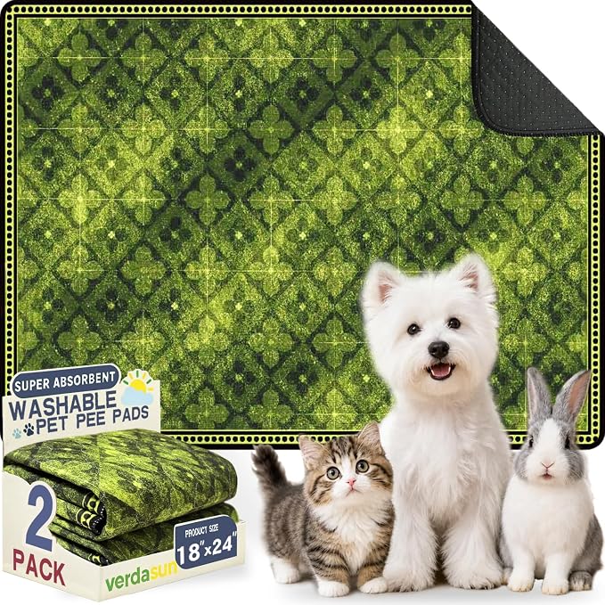 Washable Pee Pads for Dogs, Reusable Puppy Potty Training Pads, Ultra-Absorbent Thick Waterproof Leak-Proof Non-Slip Pads & Mat for Crate, Playpen, Floor, Whelping & Housebreaking , 2 Pack 18"x24"
