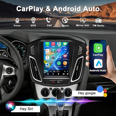 4G+64G Car Radio for Ford Focus 2012-2018: Upgrade Android 15 9.7" Touch Screen Stereo Head Unit Wireless CarPlay Android Auto, BT 5.4, WiFi 6, GPS, FM, RDS, EQ, SWC, 1080P Backup Camera